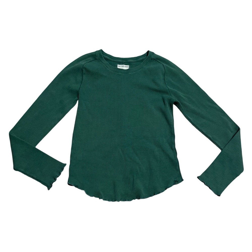 Free People We The Free Green Waffle‎ Knit Thermal Long Sleeve Top XL I03
